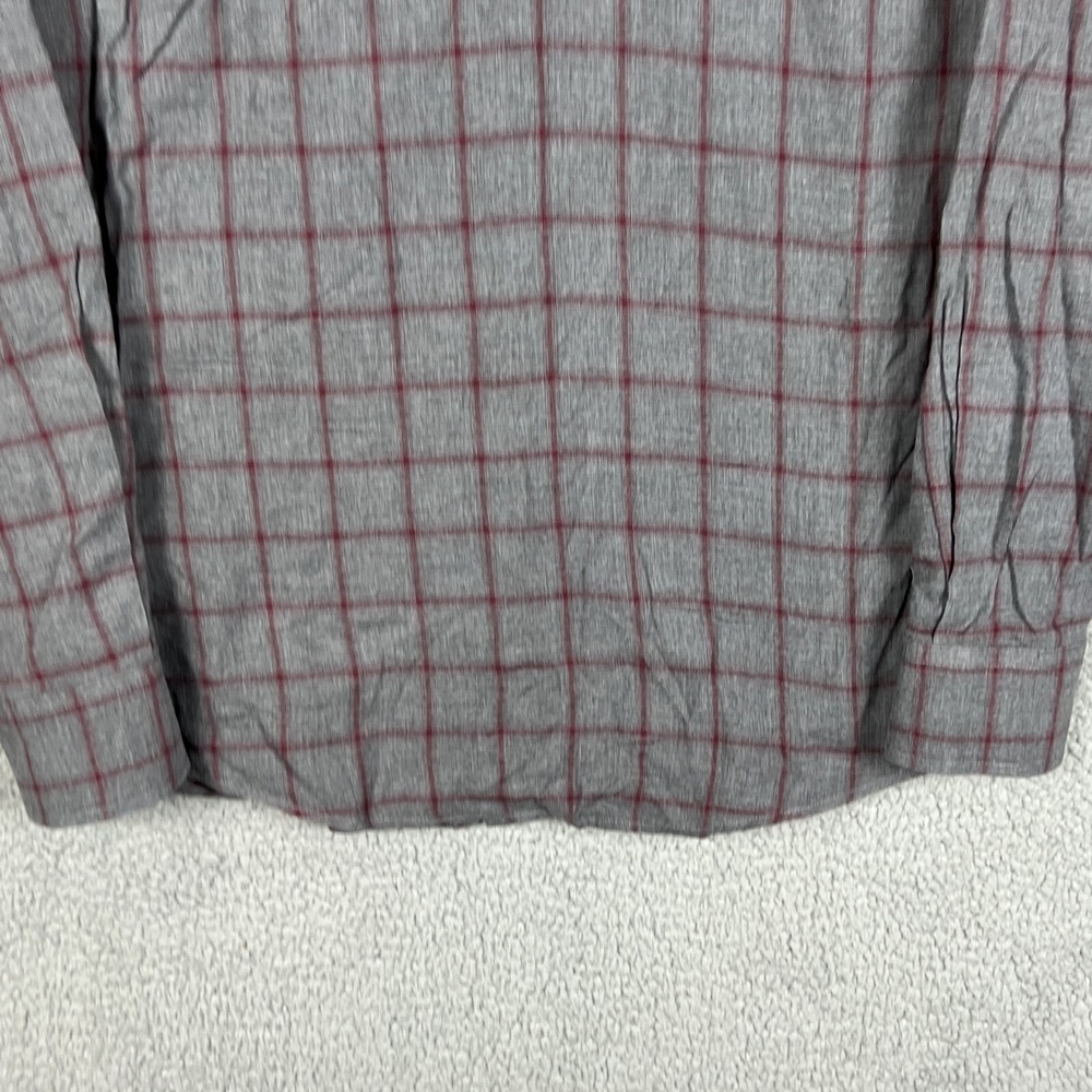 Untuckit Mens M Slim Fit Button Down Shirt Grey Burgundy Plaid Long Sleeve - Picture 7 of 11